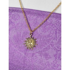 Vintage Gold-tone Sun Face Pendant Necklace 90s Celestial Whimsy Y2K Cosmic 24″