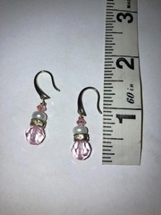 Vintage Pink Crystal Pearl Drop Earrings Y2K Elegant Coquette Silver Jewelry