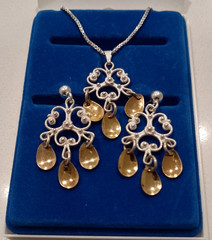 Vintage Finnish ARU Sterling Silver Filigree Necklace & Earring Set Sundrop