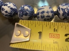 Vintage Chinese Export Blue White Large Porcelain Beaded Necklace Filigree Clasp
