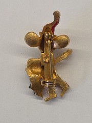Vintage Christmas Mouse Brooch Pin Gold Tone Enamel Red Eyes 1.25″