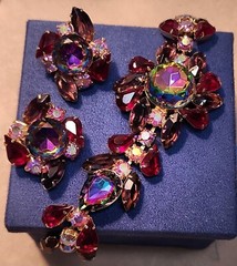 Vintage Juliana Amethyst Red Watermelon Vitrail AB Demi Parure Bracelet Earrings