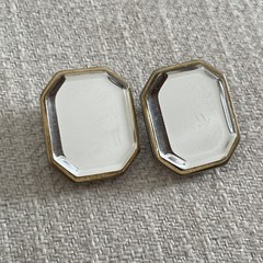 Vintage Gold tone Octagon Rhinestone Bold Statement Clip-on Earrings Mirrored