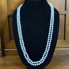 VTG Opalite Faceted Glass Rondelle Knotted Bead Flapper Length Necklace 60”