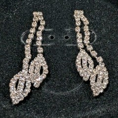 Vintage Clear Rhinestone Silver tone Necklace & Pierced Earring Set