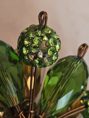 Green Crystal Floral Pendant Double Sided Statement Rhinestone Cluster Gold Tone