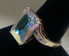 Vintage Gold Over Sterling Mercury Mist Topaz? Ring with Blue Accent Stones