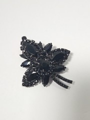 Vintage Verified #243 Juliana D &E Jet Black Leave Rhinestone Brooch Pin