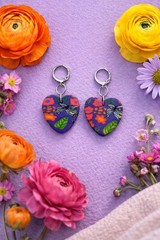 Handmade Polymer Clay Heart Earrings | Colorful Lightweight Gift for Her