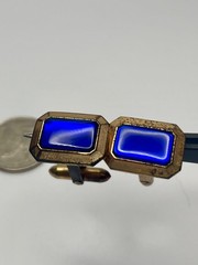 Vintage Dolan & Bullock Correct Quality Blue Glass Rectangle Gold Tone Cufflinks
