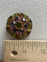 Vintage Dandy Rhinestone Brooch Enamel Pin Colorful Goldtone Setting 1 5/8″
