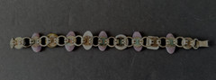 Vintage Button Bracelet Lavender White Glass & Plastic on Metal Base 6 1/2″