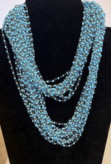 80s vtg Kenneth Lane Turquoise Glass Boho Wired Bead Multi Strand Necklace 36″