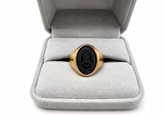 Vintage 1983 Brown University 14K Gold Signet Ring–Black Onyx Monogrammed inside