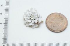 ANTIQUE 14K GOLD WHITE ENAMEL DIAMOND ROSE FLOWER BROOCH / PENDANT C1900