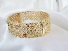 Sterling Silver 925 Gold on Natural Gemstone Statement Bracelet