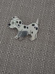 Vintage 925 Sterling Silver Enamel Dalmatian Poppy Dog Pin Brooch