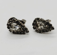 Crystal Cluster Earrings Teardrop Silver Tone Clip .75 in Vintage #C