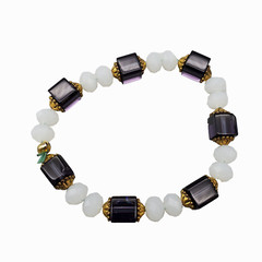 Women Faceted Bracelet Glass Beads Purple White Jewelry