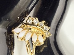 Vtg Size 6.75 Faux Fire Opal Crystal Gold Tone Marquise Statement Ring Sz 6 3/4