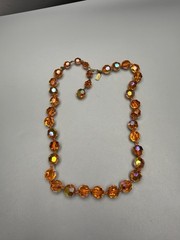 HATTIE CARNEGIE Signed Orange AB UV GLOW Glass Bead Necklace VTG 17.75” 41g HTF