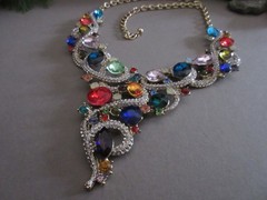 Colorful Rhinestone Gold Tone Large Bib Statement Necklace
