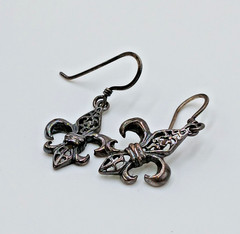 VTG 925 Fleur De Lis Dangle Earrings 1.5in Drop Sterling Silver 2g Estate