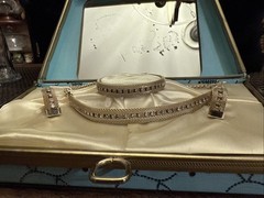 Vintage Rhinestone And Gold Mesh 3 Piece Jewelry Set With Original Box