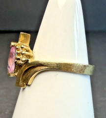 Vintage Estate Marquise Cut Pink Sapphire 10K Yellow Gold Ring Size 8