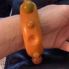 VTG OOAK ONE OF A KIND BAKELITE YELLOW RED DISC BALL GREEN BRACELET AS IS