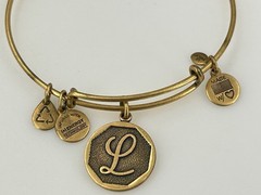 Alex and Ani Expandable Initial L Charm Bracelet Antique Gold Tone