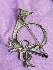 M & H Sterling Silver French Horn Brooch Pin