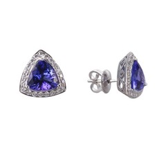 4.64ctw Tanzanite Diamond Gold Stud Earrings