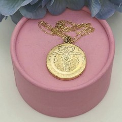BOW Vintage LOCKET Gold Filled Y GF Necklace Antique Pendant Thick Hand Engraved