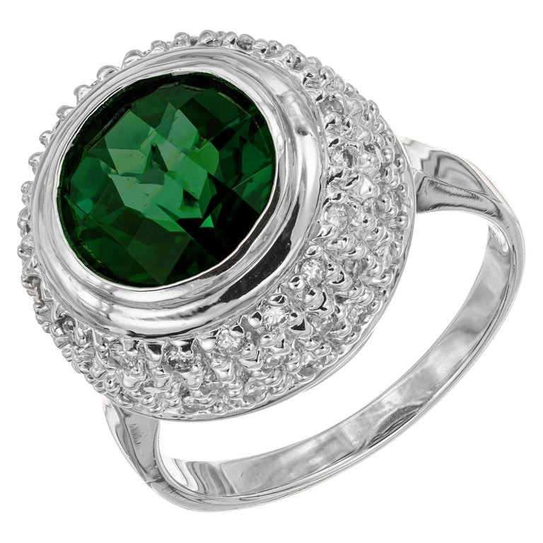 Vintage 3.00ct Round Green Tourmaline .60ct Diamond 14k White Gold Ring