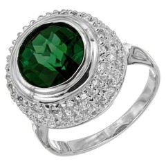 Vintage 3.00ct Round Green Tourmaline .60ct Diamond 14k White Gold Ring
