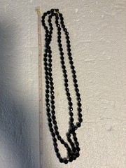 Vintage 56” Black Glass Faceted Bead Single Strand Necklace / Made In Austria
