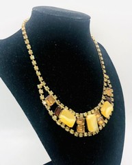 Wide JULIANA Delizza & Elster Rhinestone Necklace Cat’s Eye Vintage Jewelry