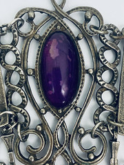 Vintage French DLH DEPOSE Necklace Bib Statement Pewter Purple 14.5″ Costume