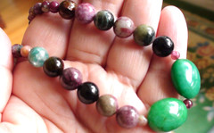 184.50ct 100% NATURAL FANCY ROUND TOURMALINE,EMERALD 925 SILVER CLASP NECKLACE.