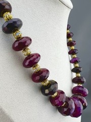 Amrita Singh Necklace Chunky Faceted Amethyst Beaded Gold Tone Signed 19”
