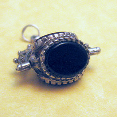 Vintage English Silver Triple Stone Spinning Fob Charm Carnelian Bloodstone Onyx