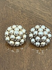 Vintage Marvella Earrings Gold Tone Round Beaded Cluster Clip Ons Signed!