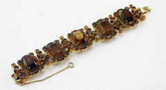 Vintage Delizza & Elster JULIANA Topaz Givré Glass & Rhinestone 5-Link Bracelet