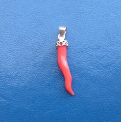 Christmas gift lucky horn Italian Silver Gold And Genuine Red Coral Mediterranea