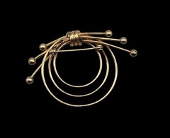 Vintage JMS 1/20 12kgf Circular Bow Brooch Pin 1960s Motif Yellow Gold Filled