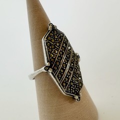 Vintage 925 Silver Art Deco Pavé Marcasite Navette Cocktail Ring Size 5.5
