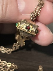 Victorian RARE 9.64g Gold Fill 3” FOB Paste Stone Dog Head Rose GF 26” Necklace