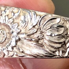 ANTIQUE STERLING SPOON BYPASS RING STUNNING DEEPLY ETCHED FLORAL PATTERN SIZE 13