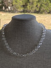 Necklace Faceted Crystal Glass Beads Clear Black Thread Knotted Artisan 21”